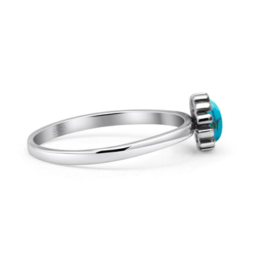 Solitaire Flower Round Oxidized Statement Fashion Thumb Ring Simulated Turquoise 925 Sterling Silver